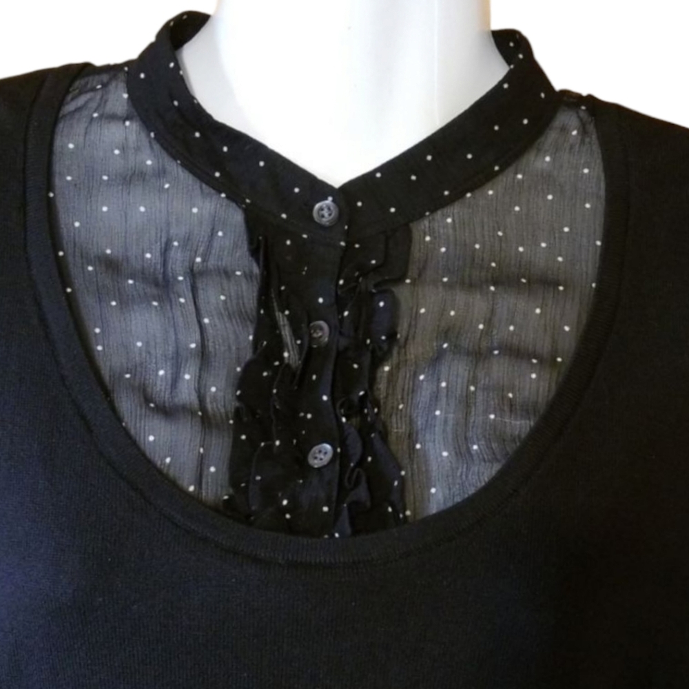 Ann Taylor Silk Blend 2pc Attached Blouse Set, Ruffle Black Size S